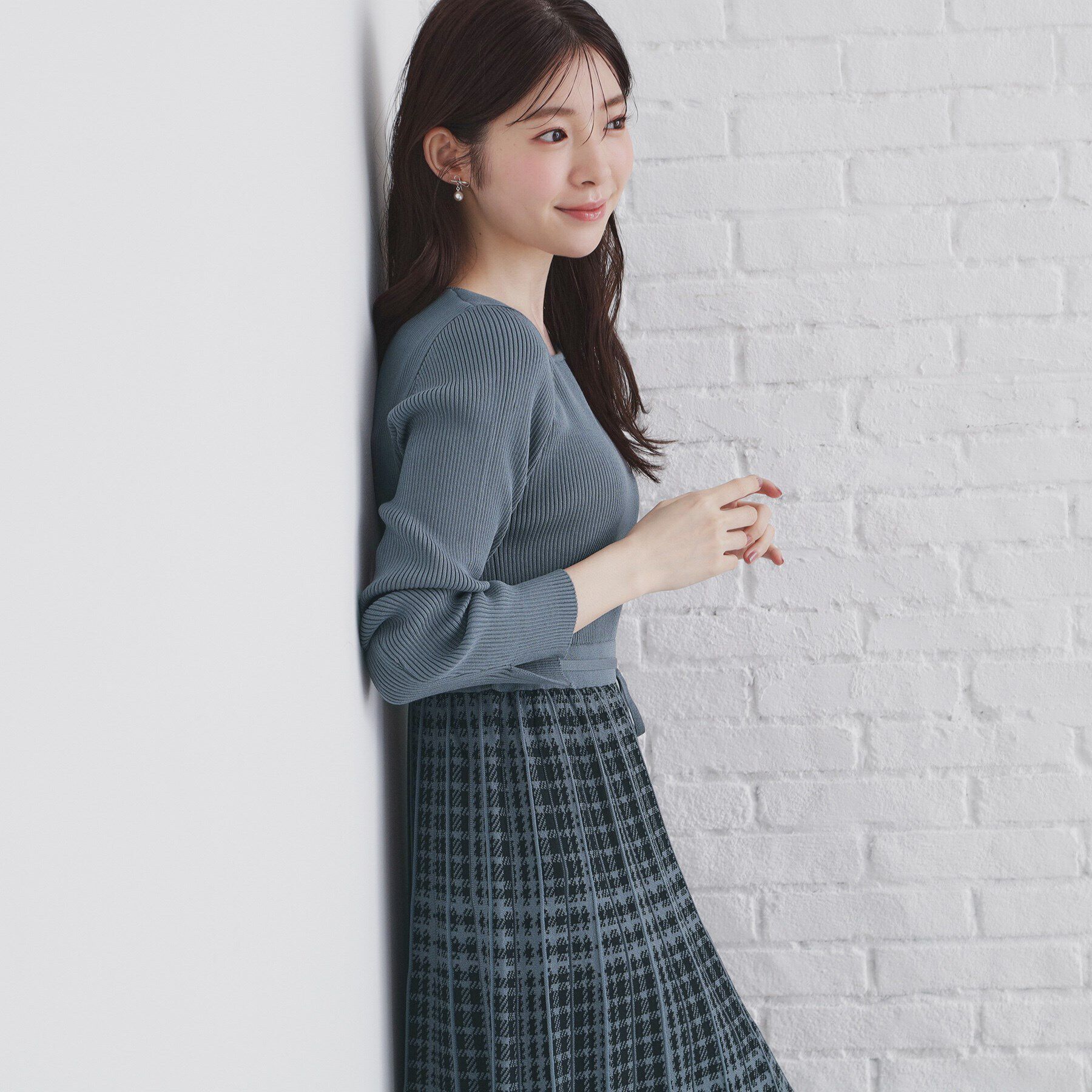 index「チェックプリーツ風ニットワンピース【洗濯機洗い可/抗ピル】」|ワンピース|