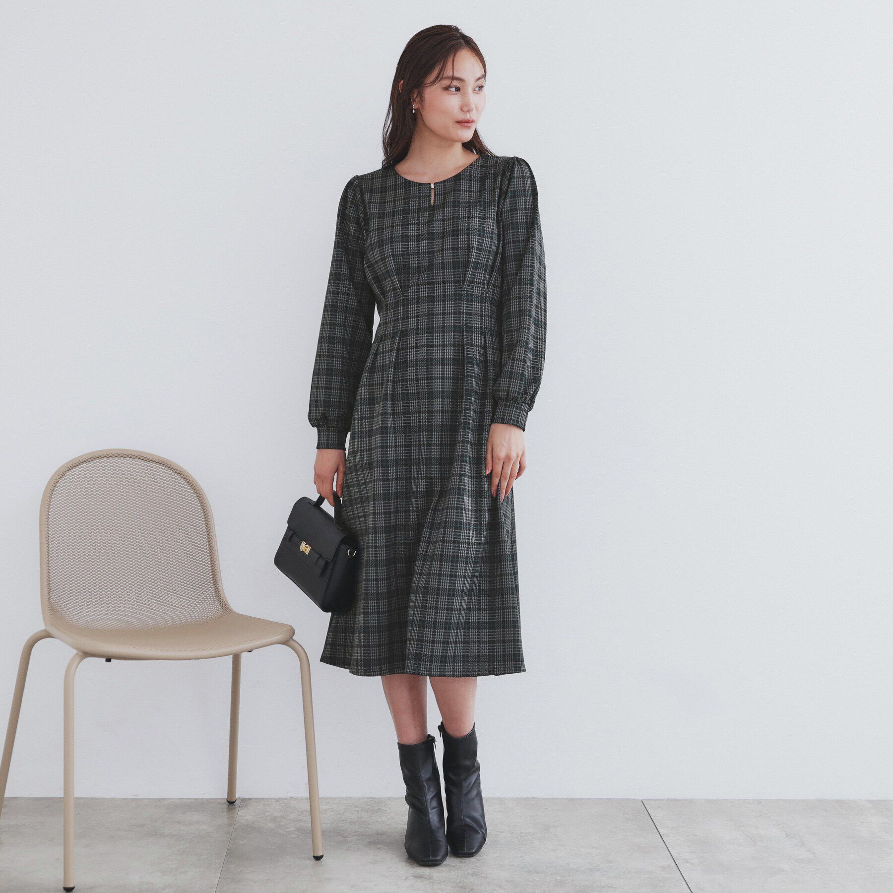 index「《S-LLsize》ストレッチチェックジャカードワンピース【洗濯機洗い可/抗ピル】」|ワンピース|