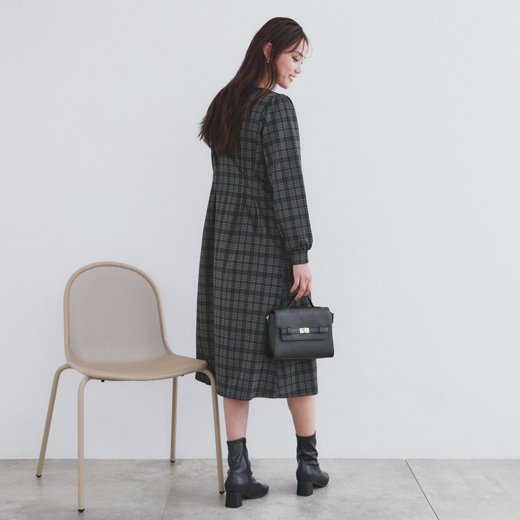 index「《S-LLsize》ストレッチチェックジャカードワンピース【洗濯機洗い可/抗ピル】」|ワンピース|