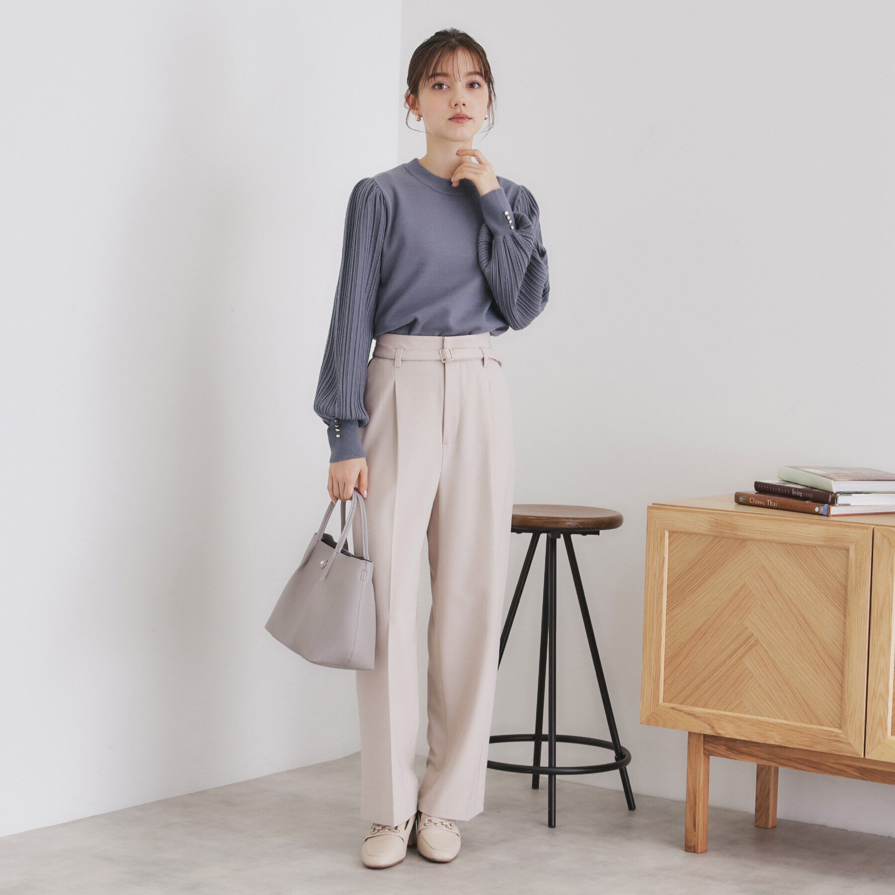 index「パターンスリーブハイネックニット【洗濯機洗い可】」|ニット・セーター|