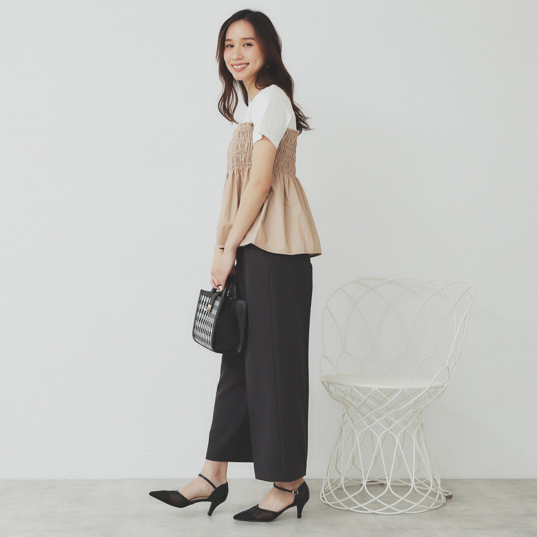 index「シャーリングドッキングペプラムトップス【洗濯機洗い可】」|Tシャツ・カットソー|