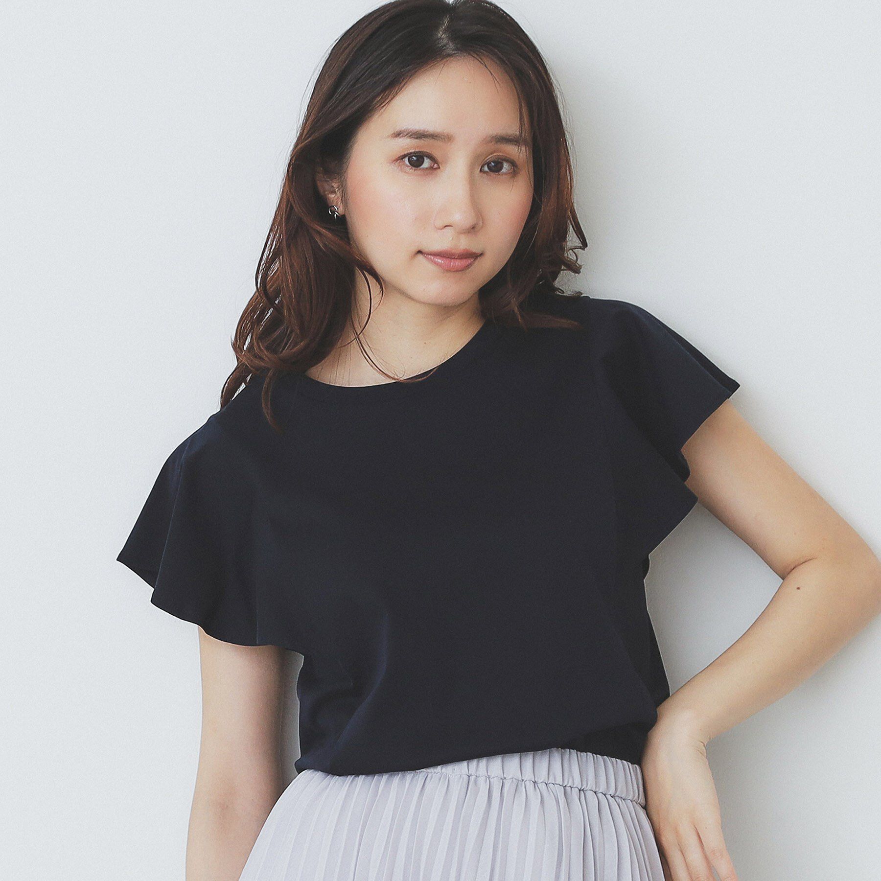 index「《美人百花掲載/XS-3Lサイズ》フレアスリーブバックシャントップス【接触冷感/UVケア/洗濯機洗い」|Tシャツ・カットソー|ネイビー(094)