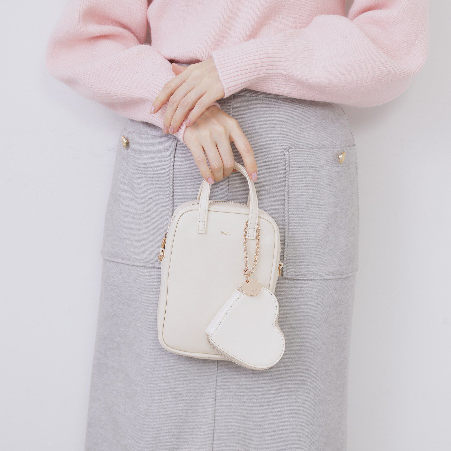 index「【2WAY】ハートポーチ付きミニショルダーバッグ」|ショルダー・メッセンジャー|アイボリー(004)