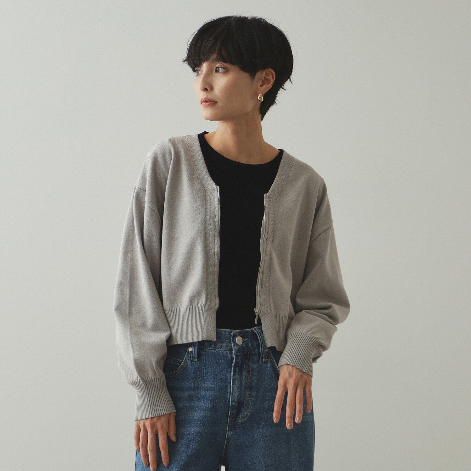 OPAQUE.CLIP「フロントZIPニットカーディガン【洗濯機洗い可／抗ピル】」|カーディガン|ライトグレー(011