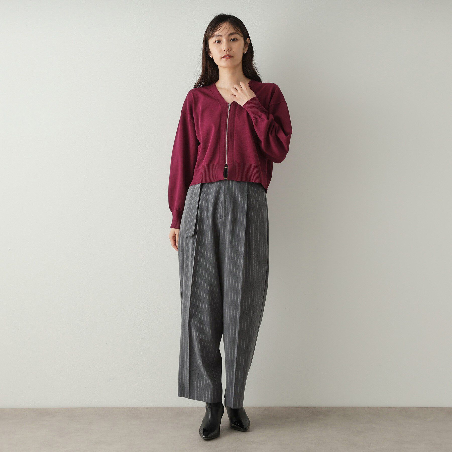 OPAQUE.CLIP「フロントZIPニットカーディガン【洗濯機洗い可／抗ピル】」|カーディガン|