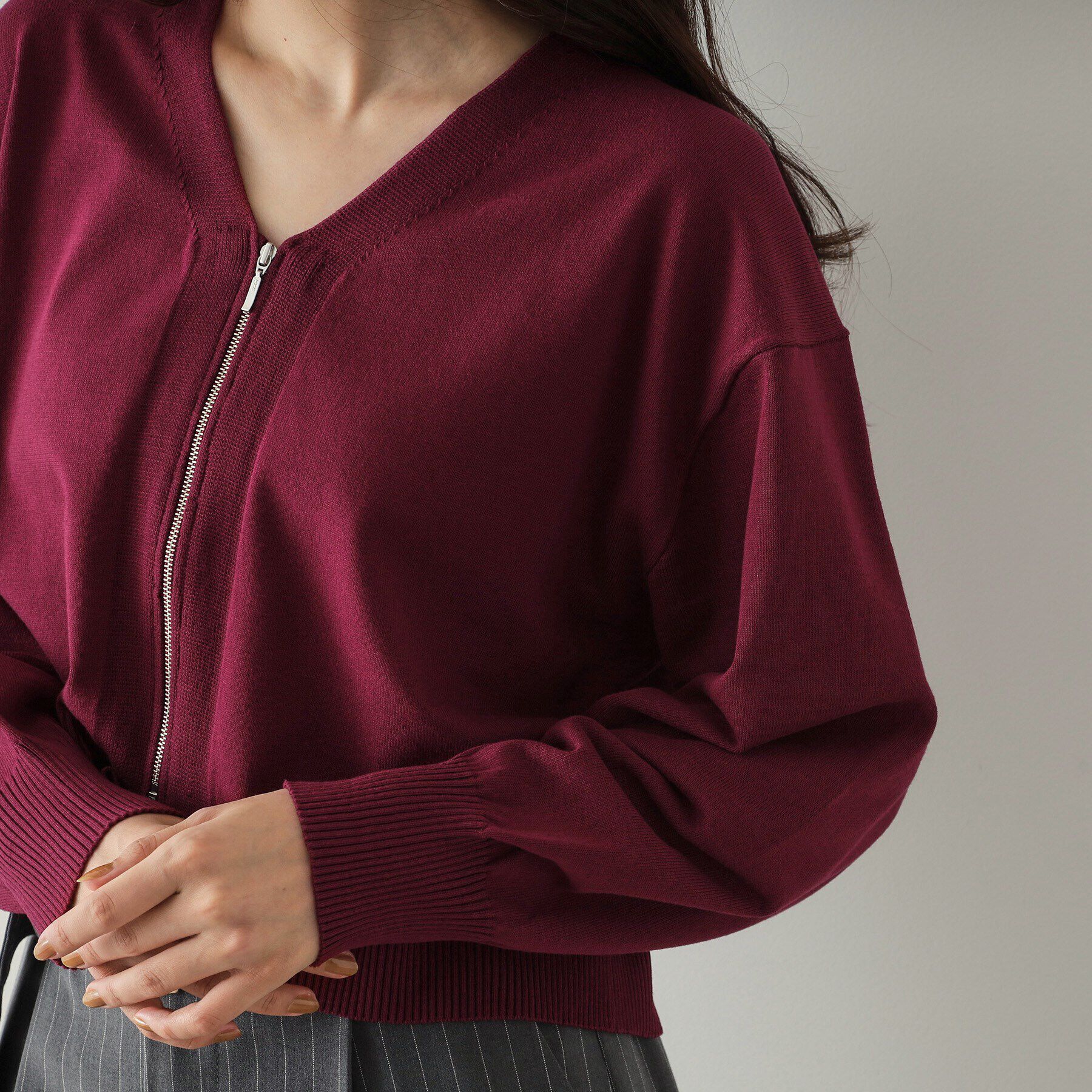 OPAQUE.CLIP「フロントZIPニットカーディガン【洗濯機洗い可／抗ピル】」|カーディガン|
