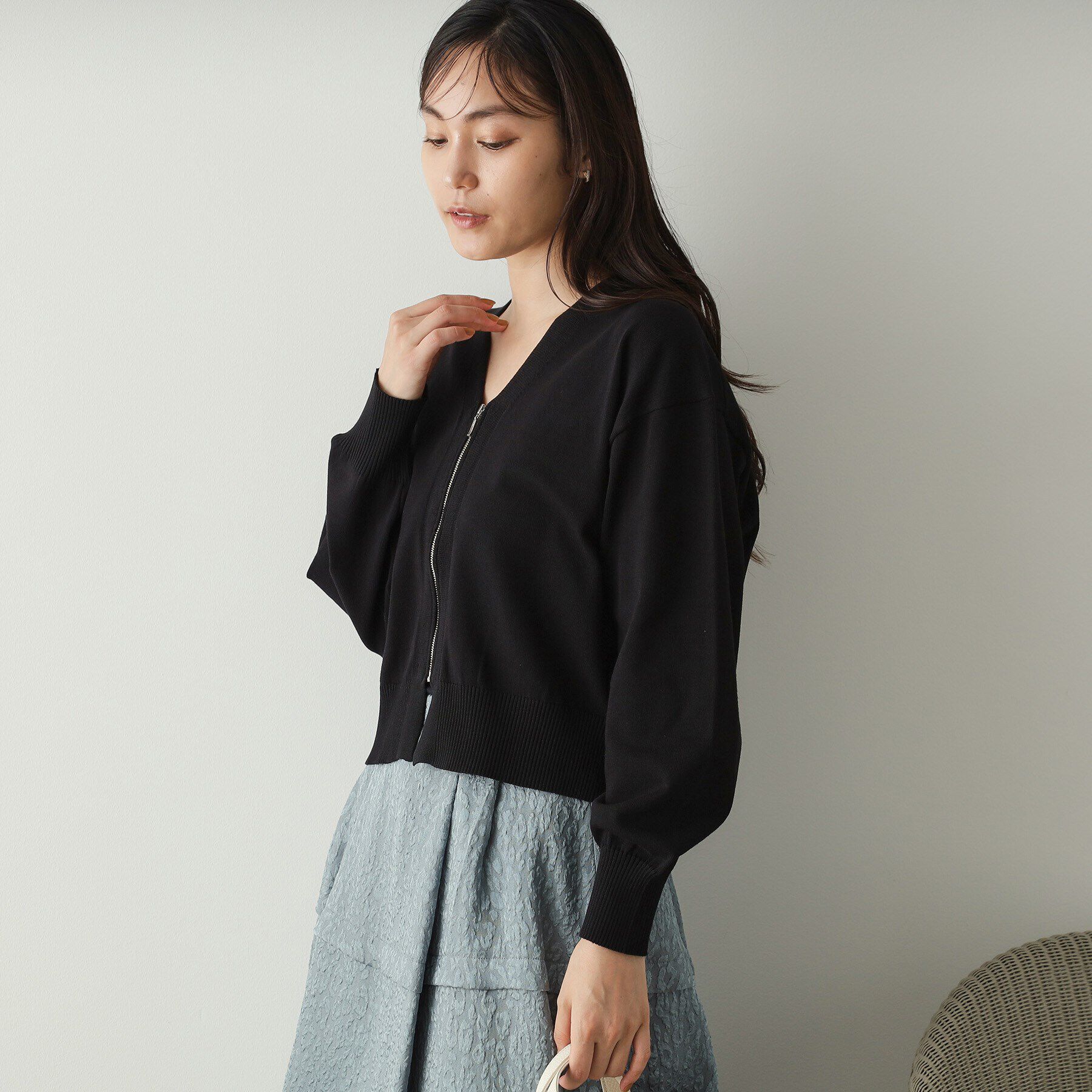 OPAQUE.CLIP「フロントZIPニットカーディガン【洗濯機洗い可／抗ピル】」|カーディガン|