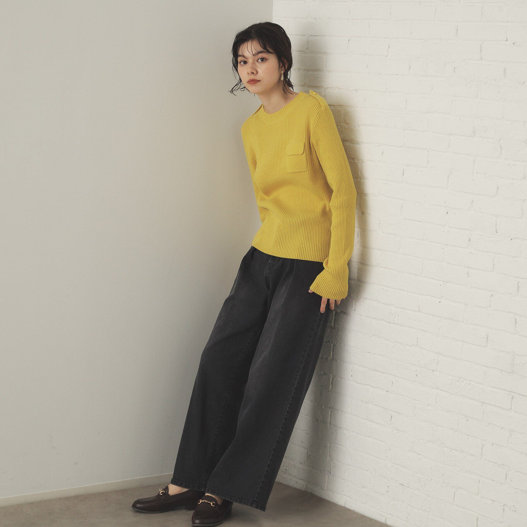 OPAQUE.CLIP「ミリタリーワイドリブニット【洗える】」|ニット・セーター|