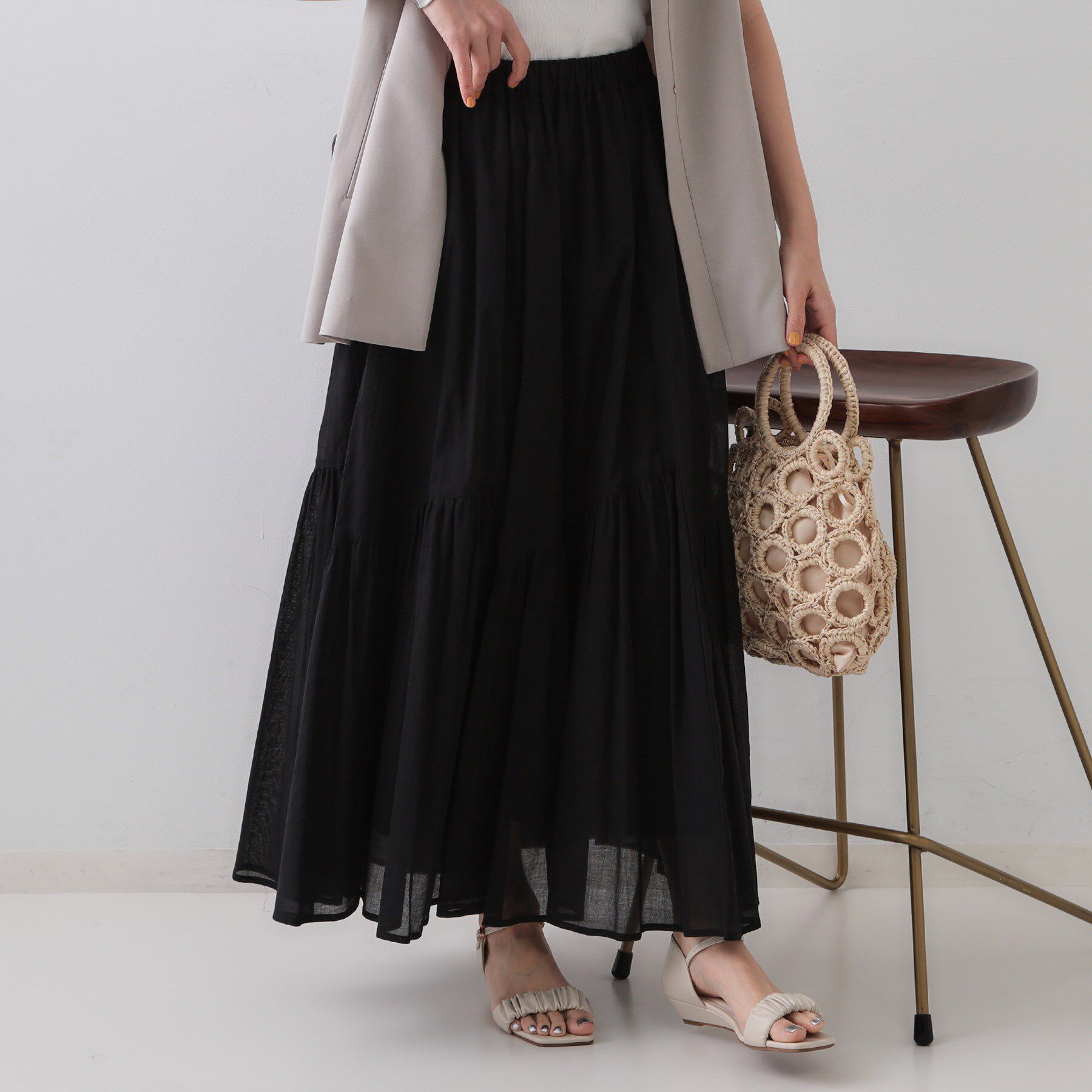 OPAQUE.CLIP「ギャザーフレアスカート/オーガニックコットン混【洗濯機洗い可】」|スカート|