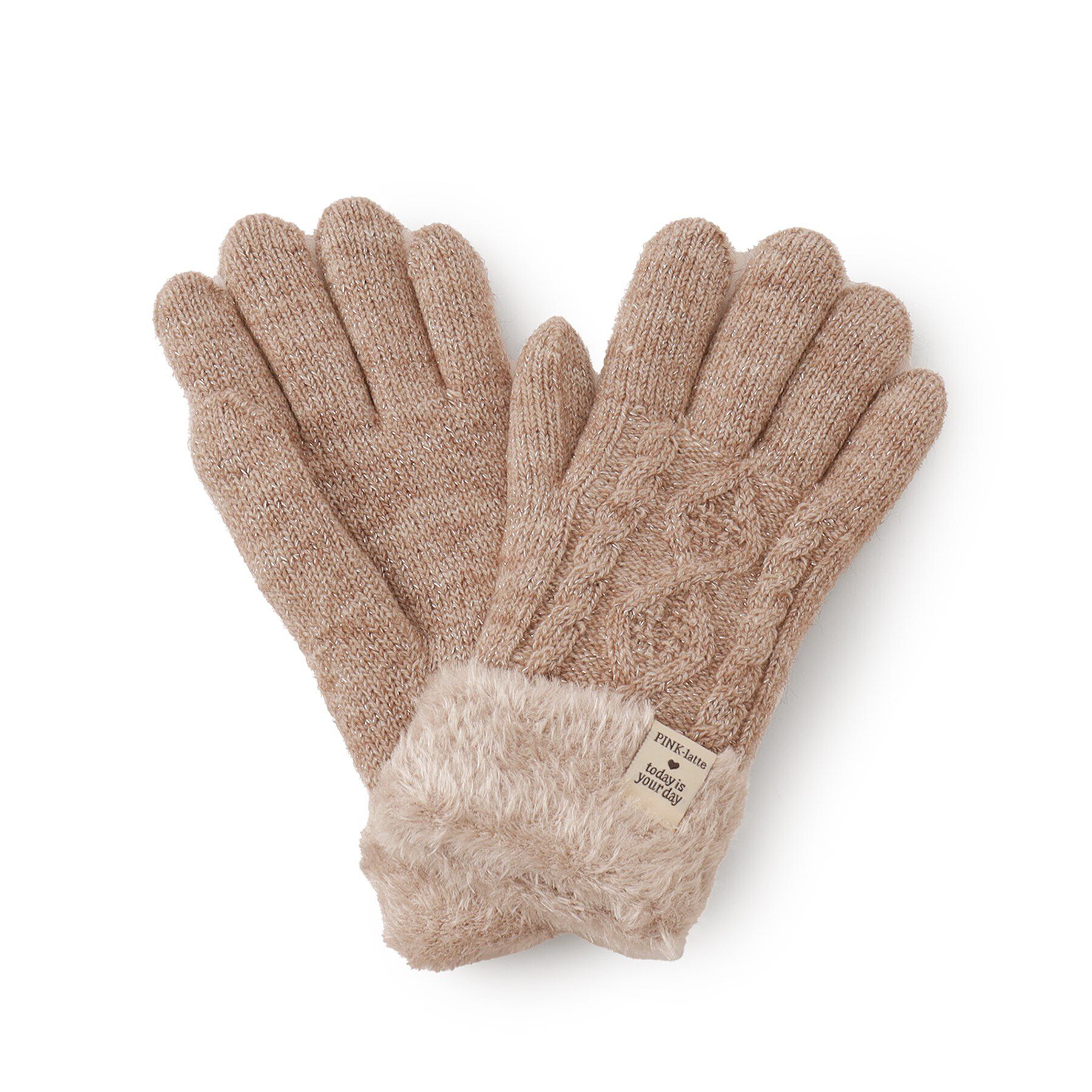 PINK-latte「ケーブル編み裏モール手袋」|手袋|