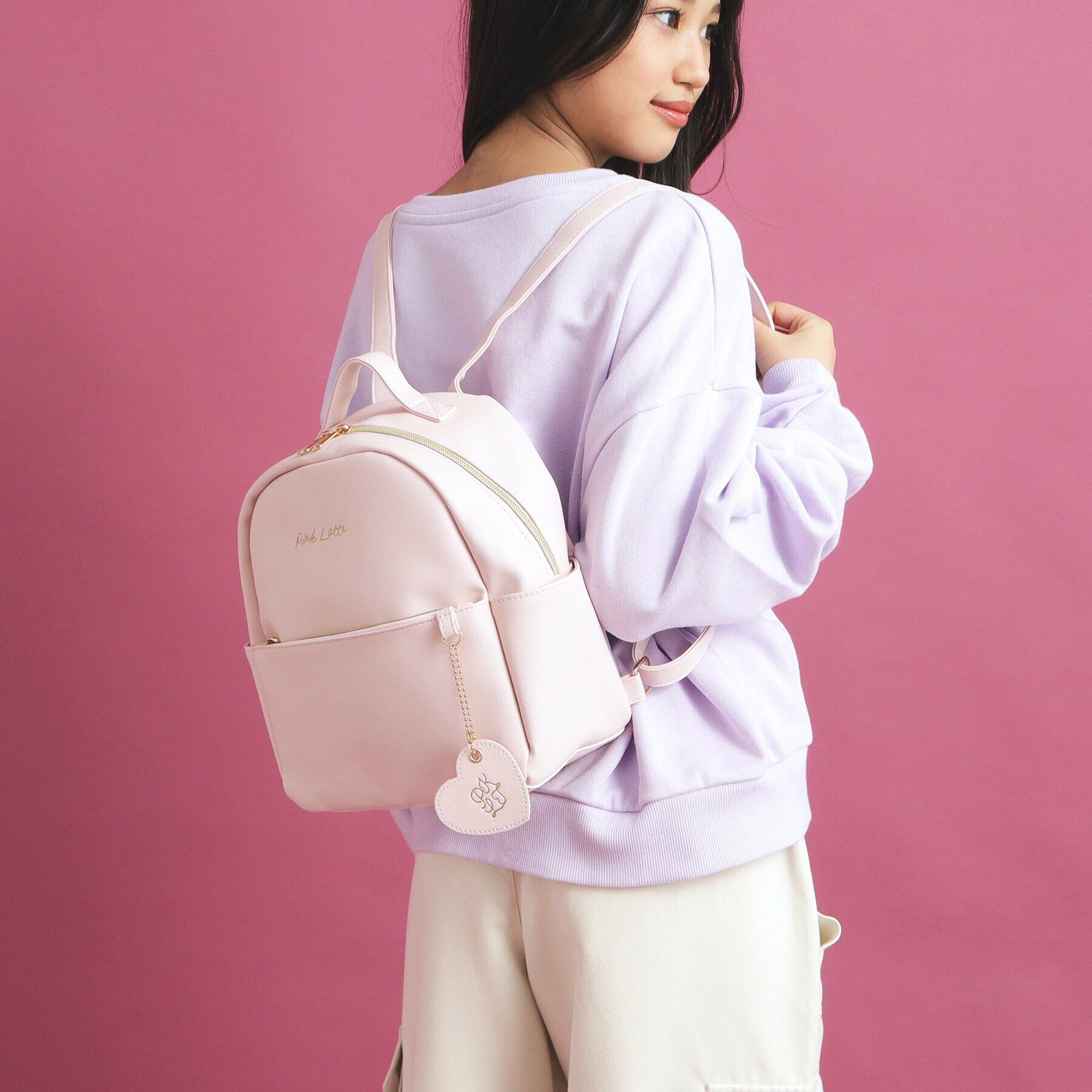 PINK-latte「ハートチャームリュック」|リュック|パープル(081)