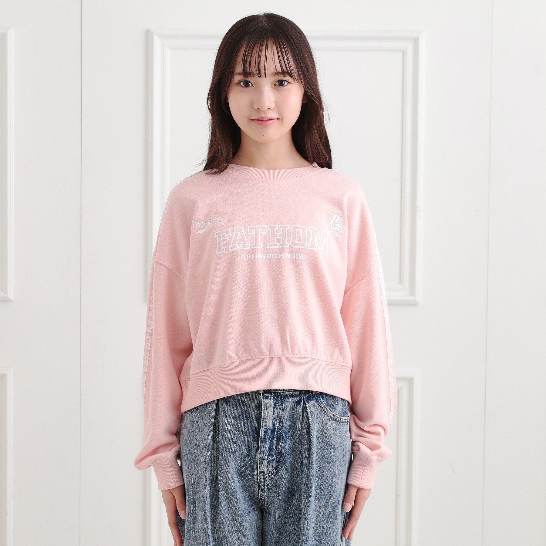 PINK-latte「ミニ裏レースライン短丈プルオーバー」|Tシャツ・カットソー|