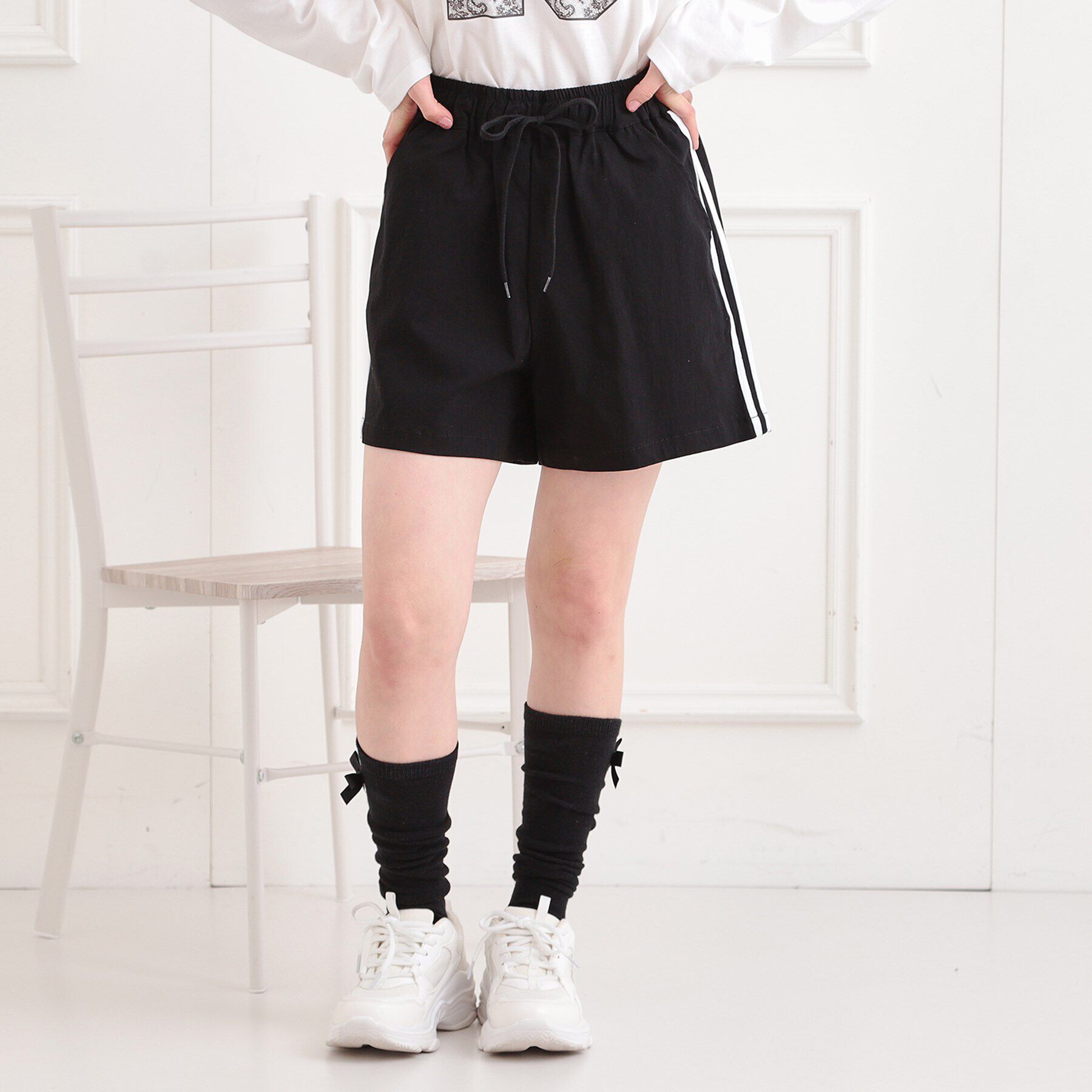 PINK-latte「イージーショートパンツ」|キュロット|ブラック(019)