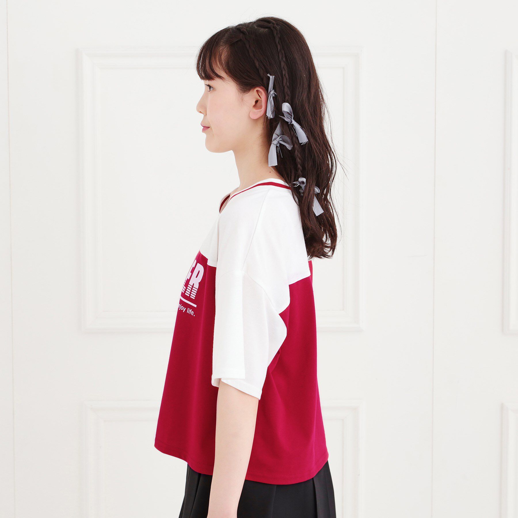 PINK-latte「Vネック切替Tシャツ」|Tシャツ・カットソー|