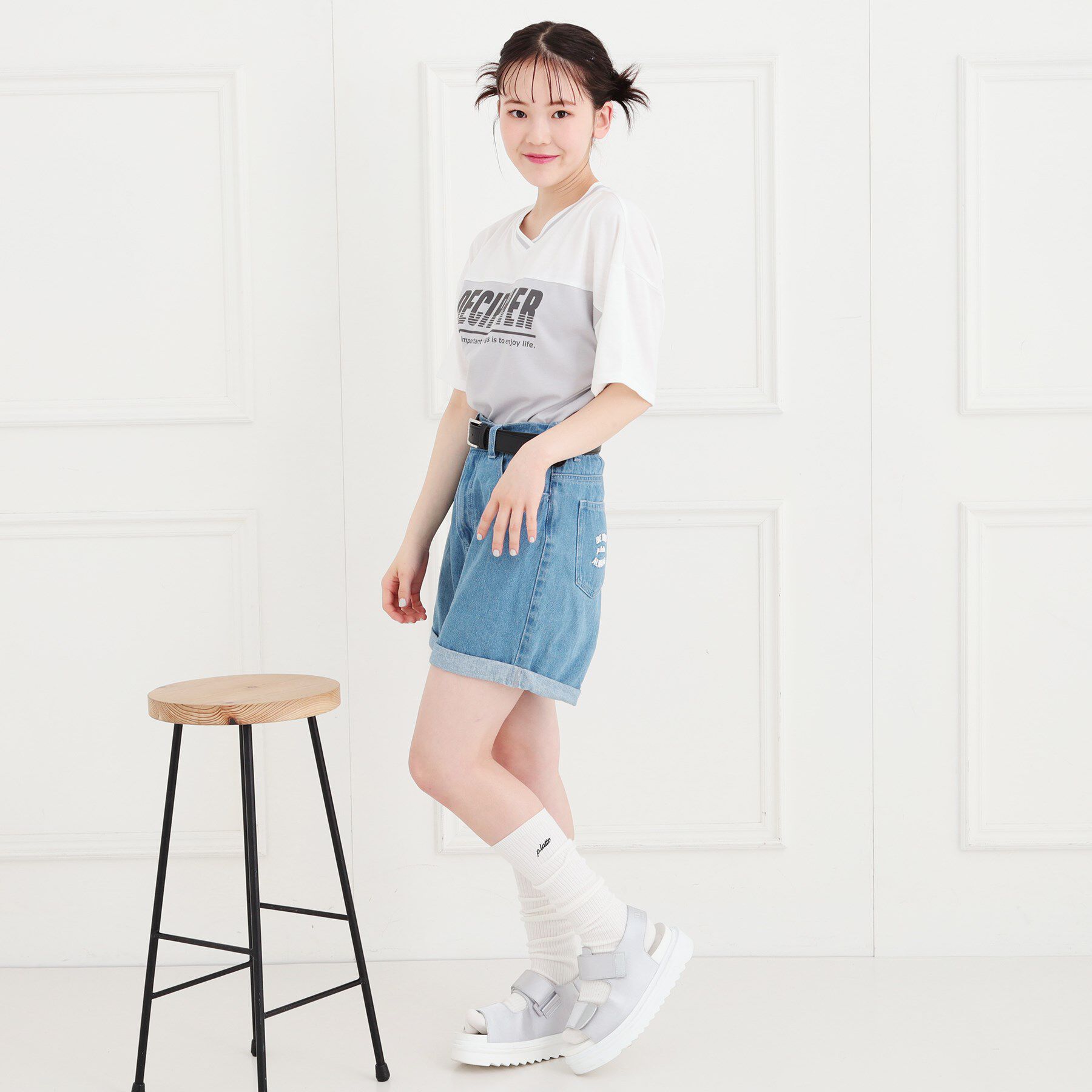 PINK-latte「Vネック切替Tシャツ」|Tシャツ・カットソー|