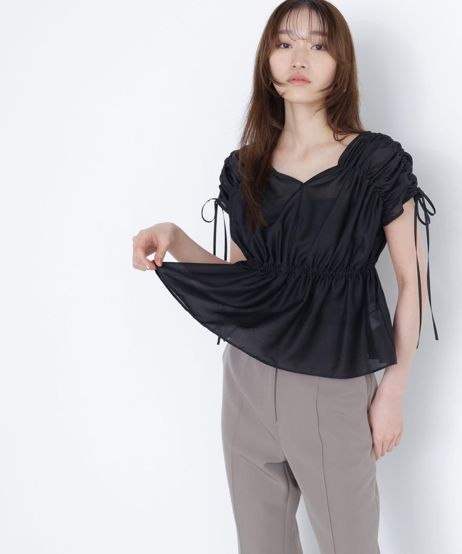  「シアードロストギャザーブラウス」|シャツ・ブラウス|ブラック