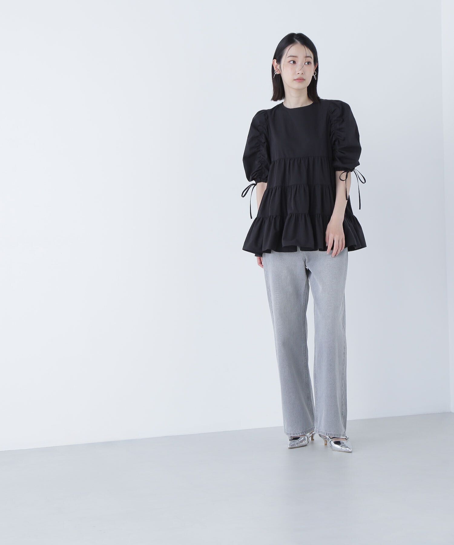  「ギャザースリーブティアードチュニックブラウス」|シャツ・ブラウス|