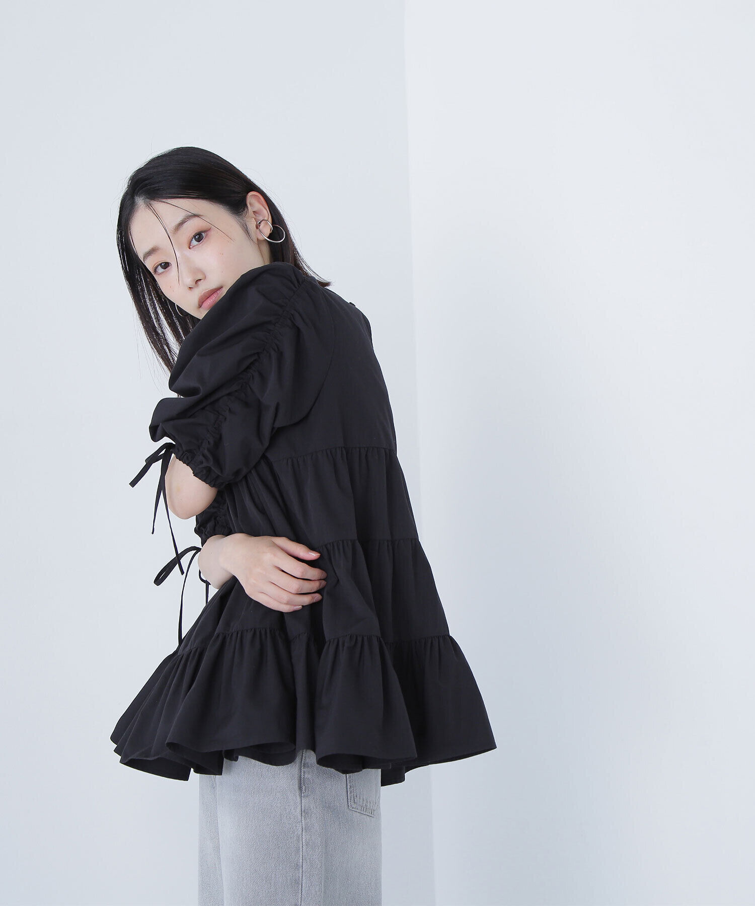  「ギャザースリーブティアードチュニックブラウス」|シャツ・ブラウス|