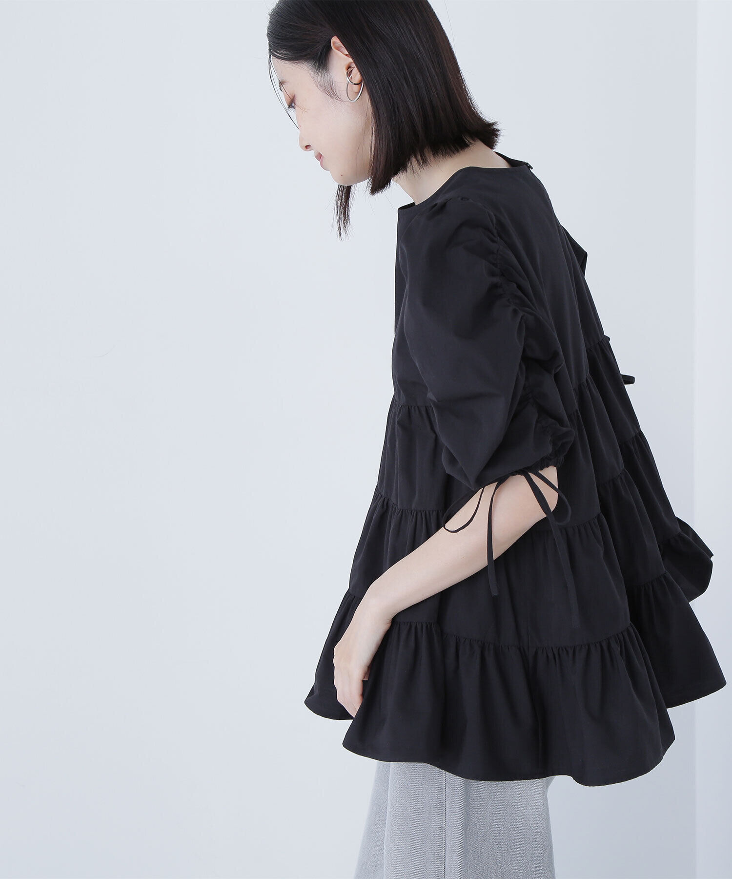  「ギャザースリーブティアードチュニックブラウス」|シャツ・ブラウス|