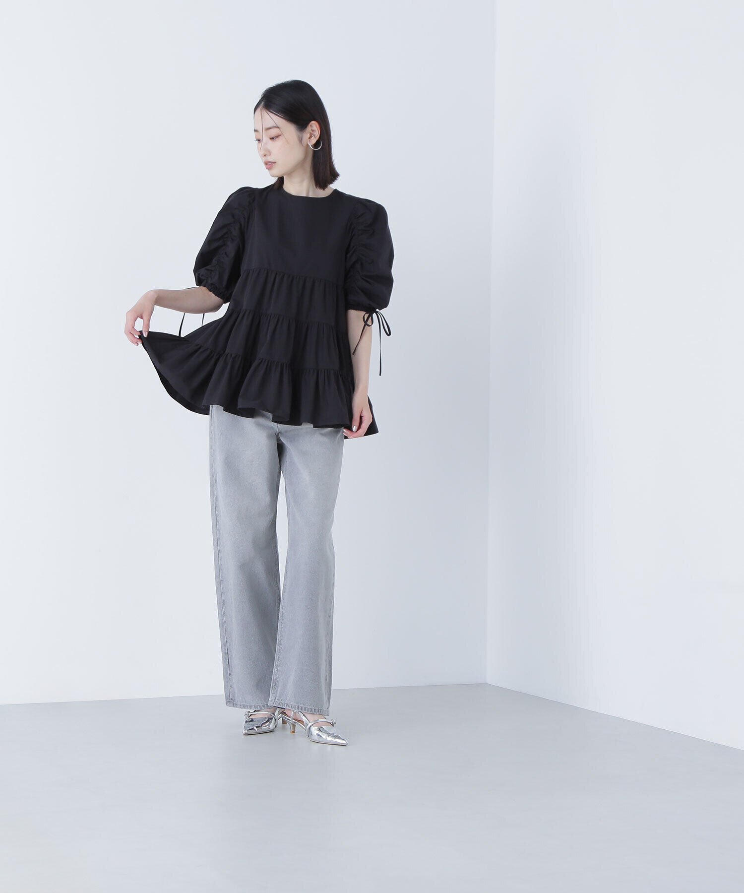  「ギャザースリーブティアードチュニックブラウス」|シャツ・ブラウス|