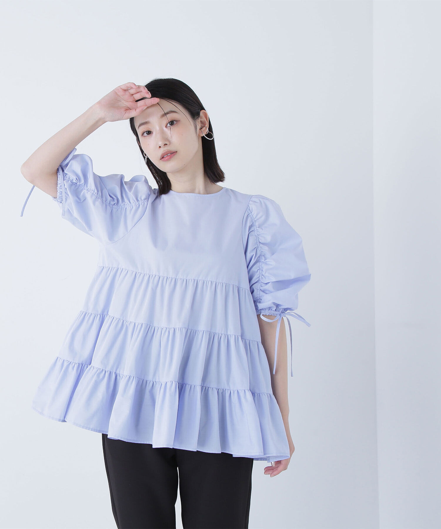  「ギャザースリーブティアードチュニックブラウス」|シャツ・ブラウス|