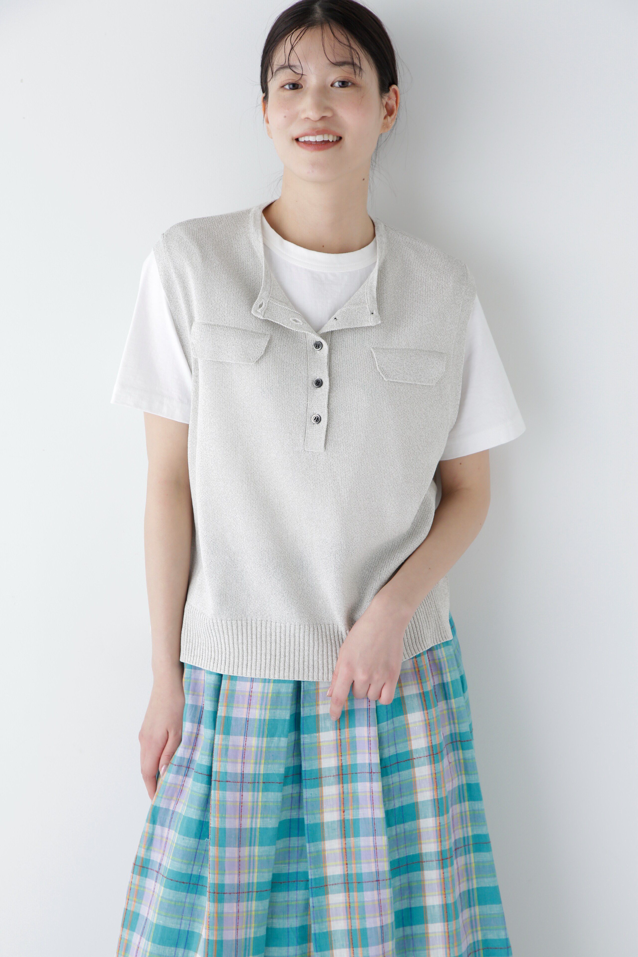  「◆【ウォッシャブル】ペーパーヤーンヘンリネックベスト」|ニット・セーター|