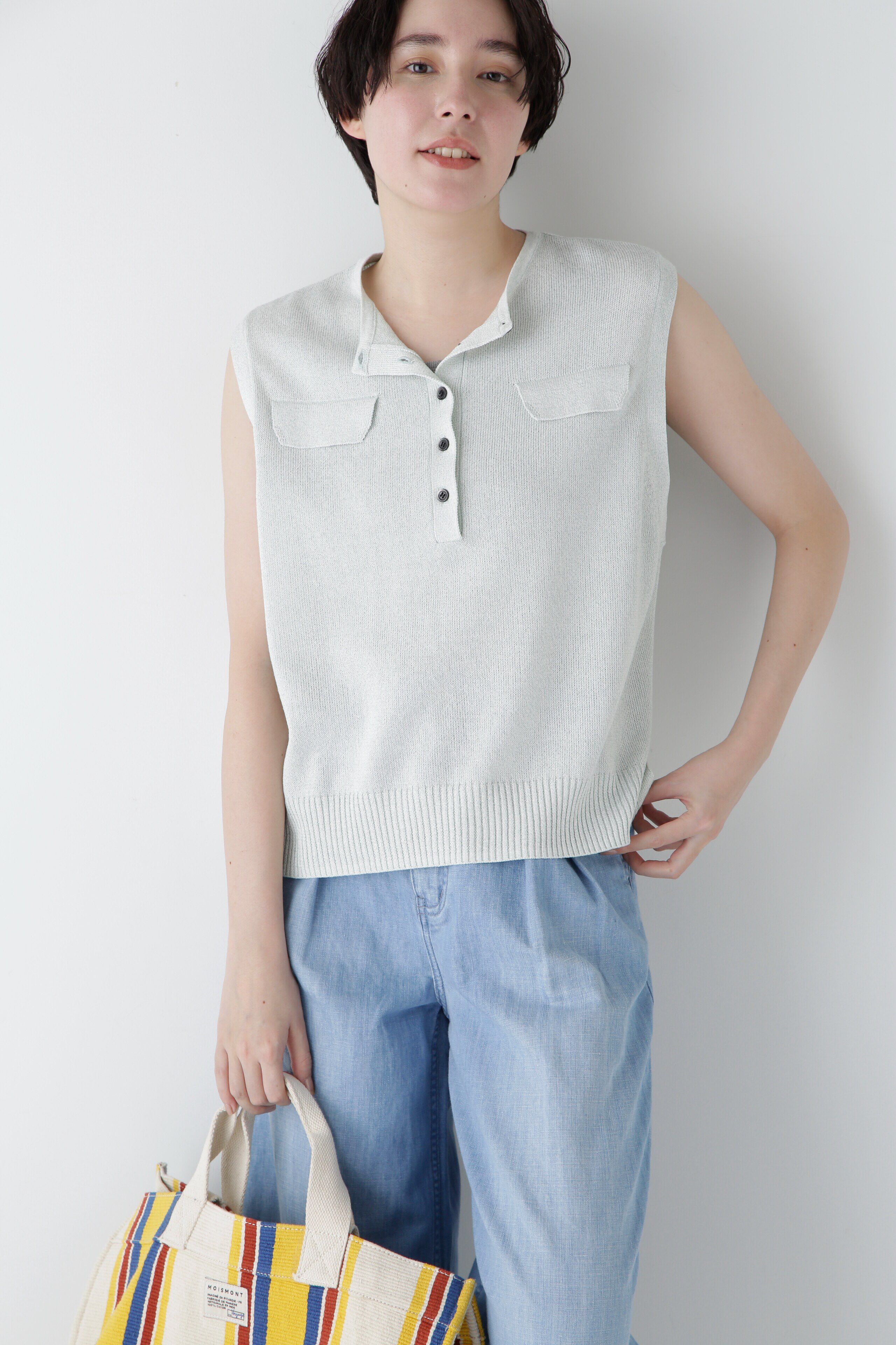  「◆【ウォッシャブル】ペーパーヤーンヘンリネックベスト」|ニット・セーター|メランジグリ 1