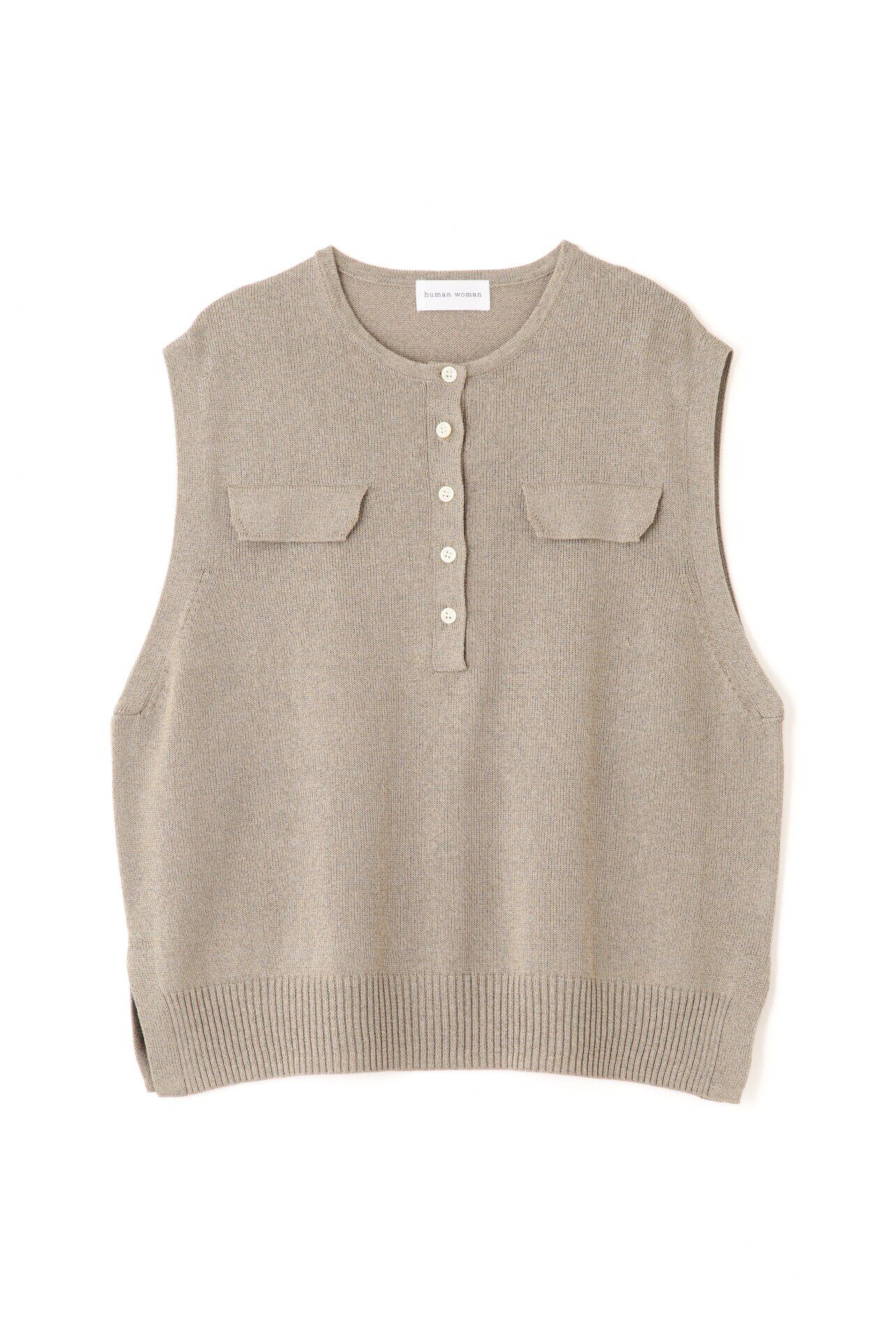  「◆【ウォッシャブル】ペーパーヤーンヘンリネックベスト」|ニット・セーター|