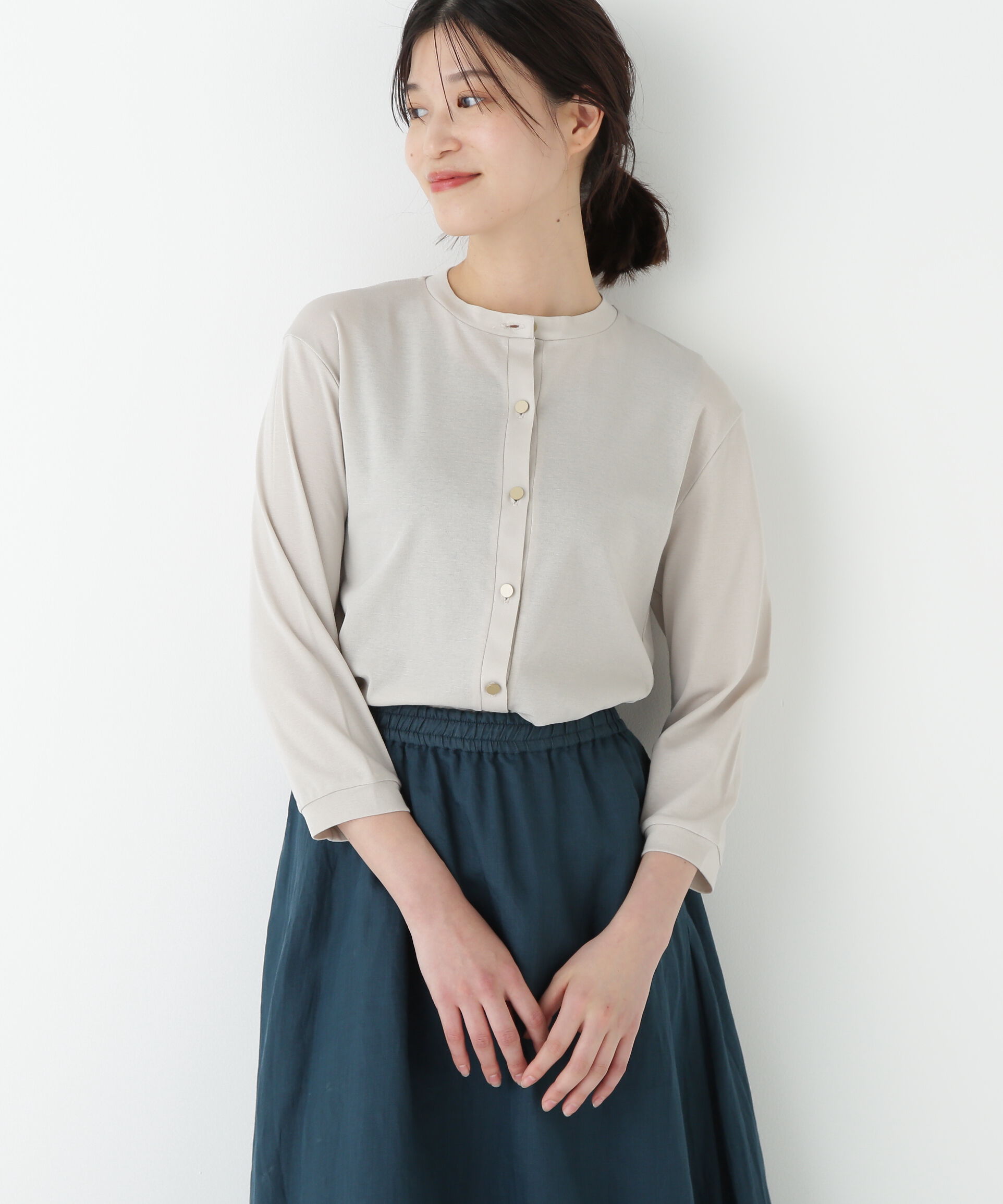  「◆クルーネックフライスカットソーカーディガン」|Tシャツ・カットソー|ベージュ