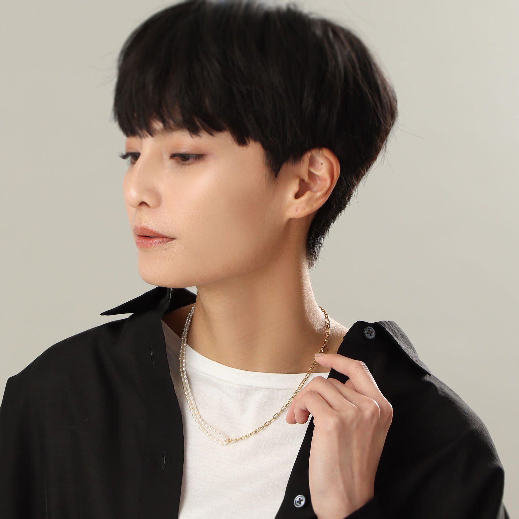 COCOSHNIK ONKITSCH「シルバー バロックパール ハーフチェーン ネックレス GP」|ネックレス|