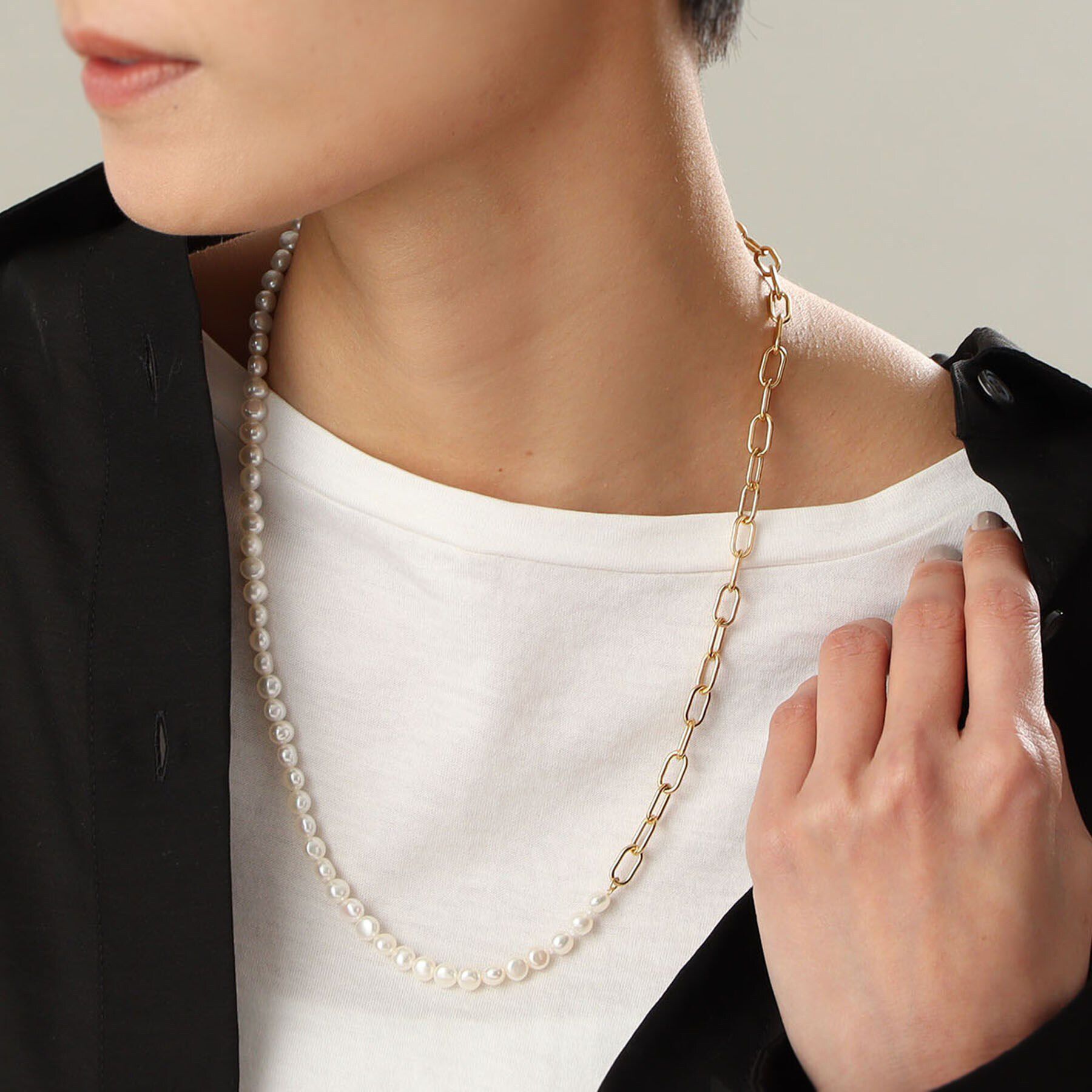 COCOSHNIK ONKITSCH「シルバー バロックパール ２Wayチェーンミックス ネックレス GP」|ネックレス|