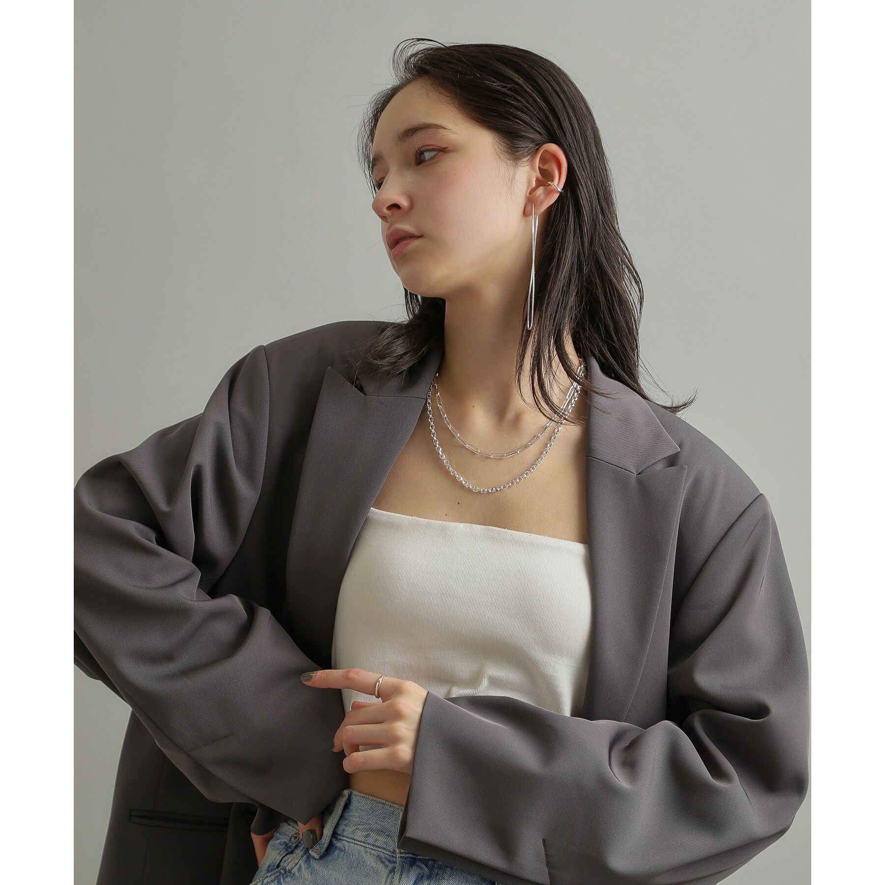 COCOSHNIK ONKITSCH「シルバー デザインチェーン フラットケーブルネックレス（43㎝）」|ネックレス|