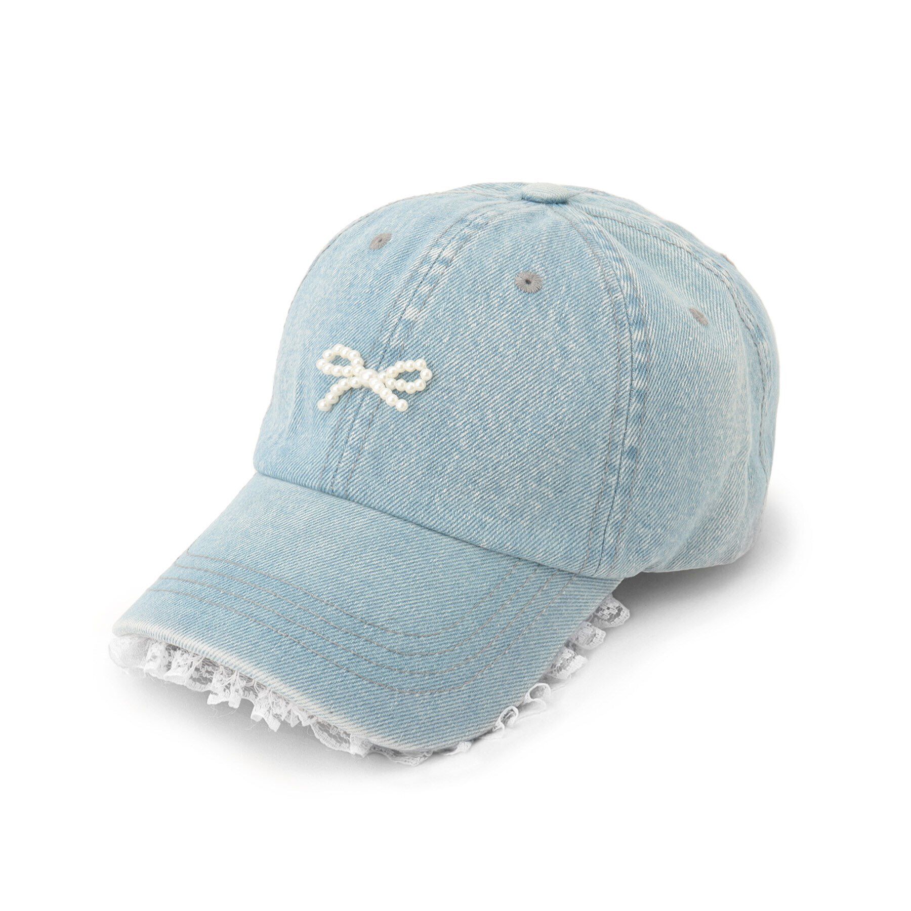 Grandedge「パール調リボンデニムキャップ」|キャップ・キャスケット|ライトブルー(091
