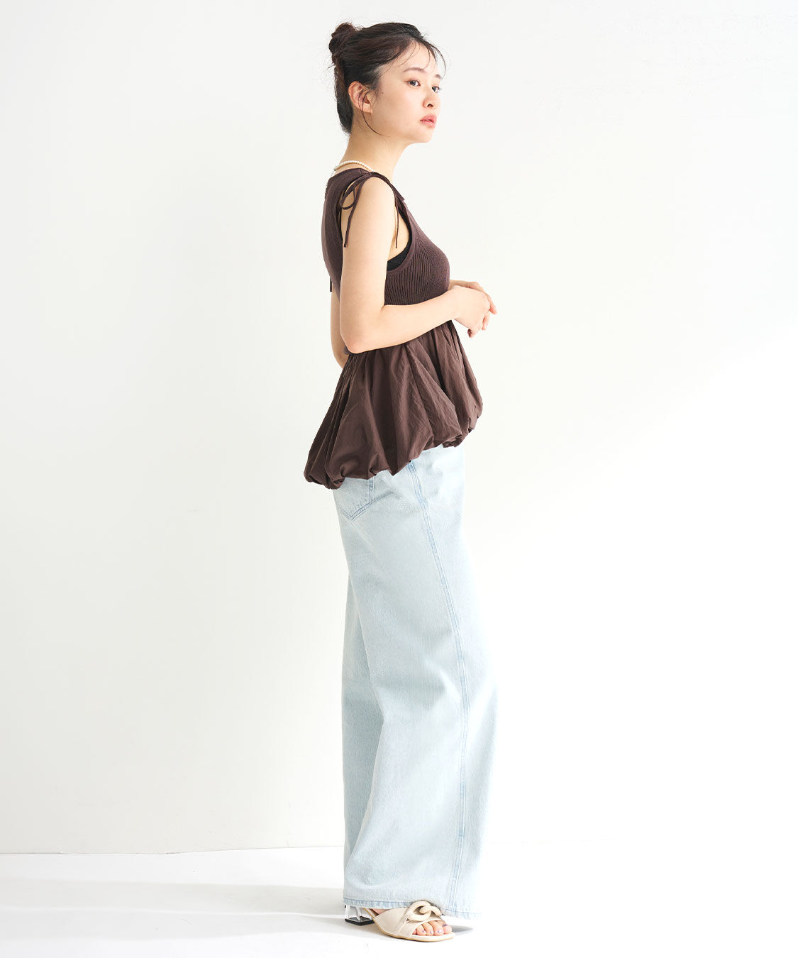 COCO DEAL「布帛ドッキングバルーンノースリニット」|ニット・セーター|