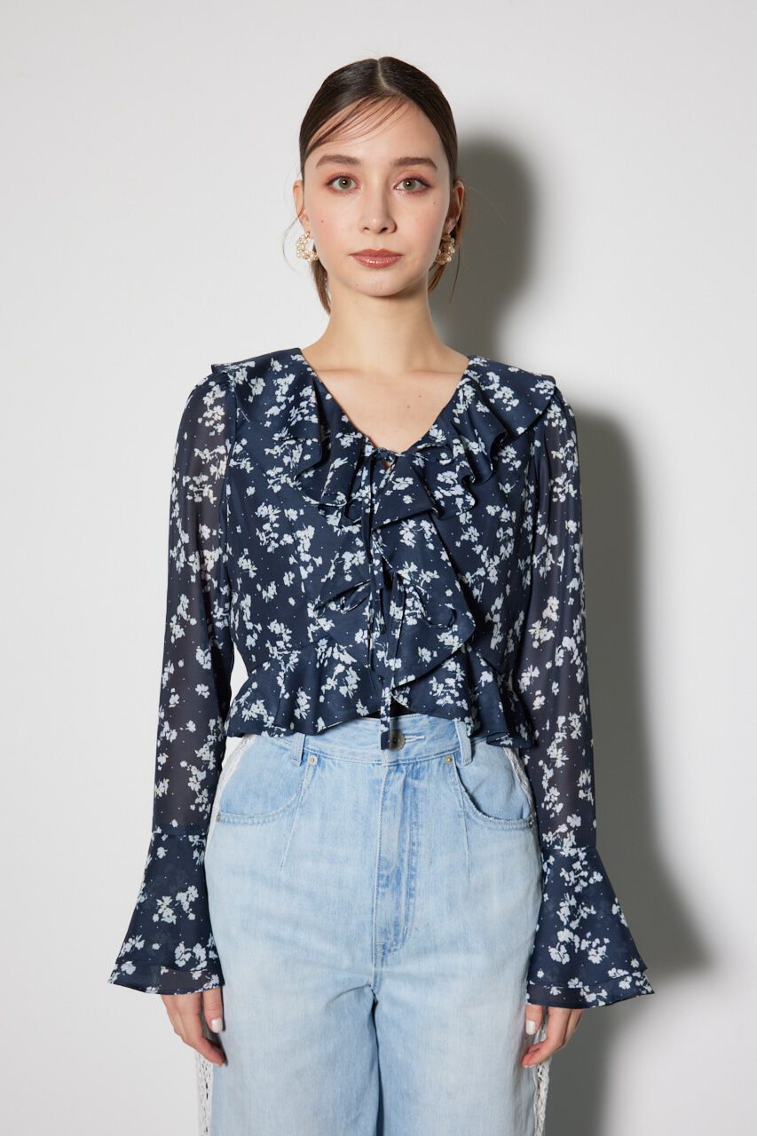 rienda「フロントフリルフラワーブラウス」|シャツ・ブラウス|