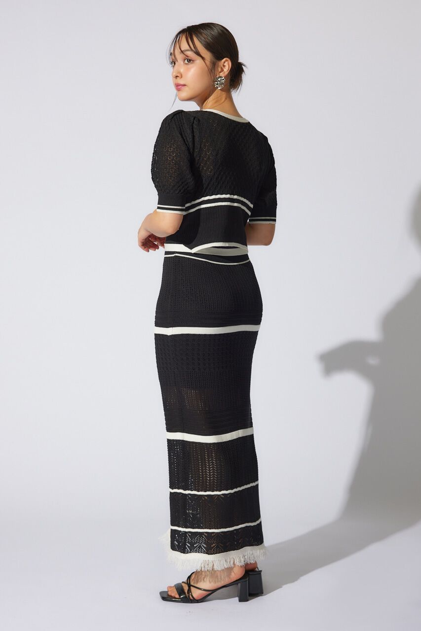 rienda「2WAYフリンジライン配色クロシェニットワンピース」|ワンピース|