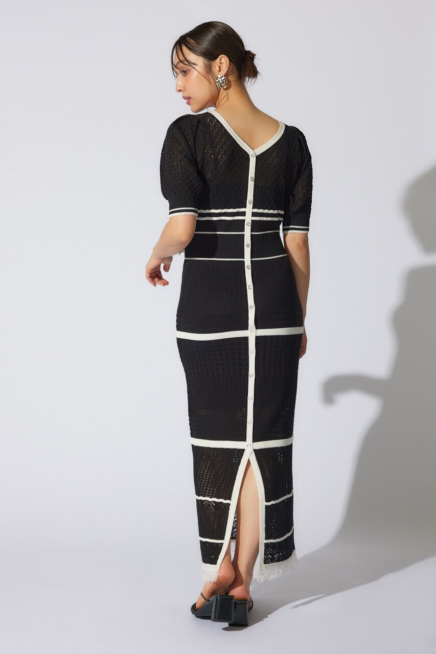 rienda「2WAYフリンジライン配色クロシェニットワンピース」|ワンピース|