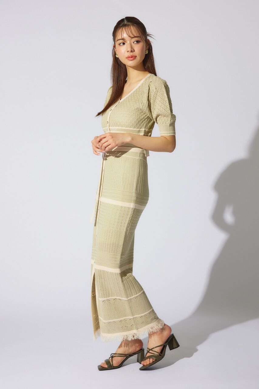 rienda「2WAYフリンジライン配色クロシェニットワンピース」|ワンピース|