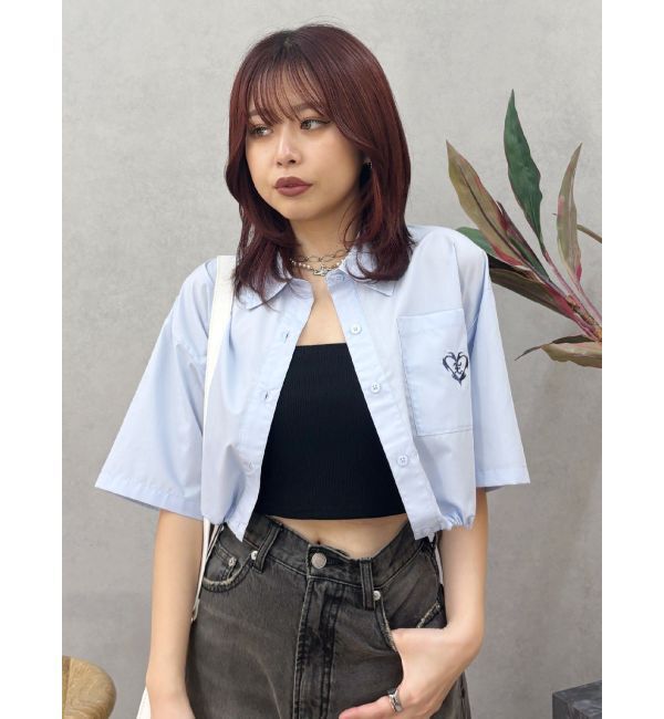 EVRIS「ワンポイントショートシャツ」|シャツ・ブラウス|ブルー