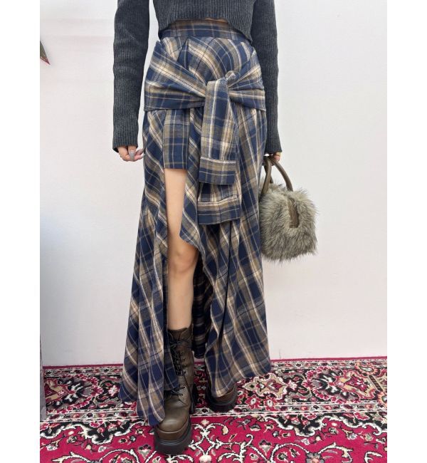 EVRIS「スリーブデザインチェックアシンメトリースカート」|スカート|