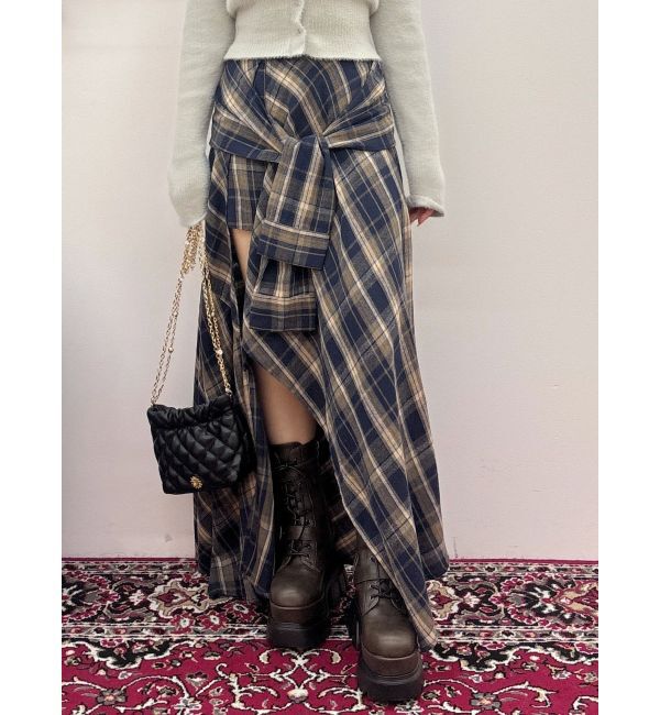 EVRIS「スリーブデザインチェックアシンメトリースカート」|スカート|