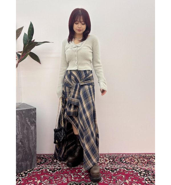 EVRIS「スリーブデザインチェックアシンメトリースカート」|スカート|