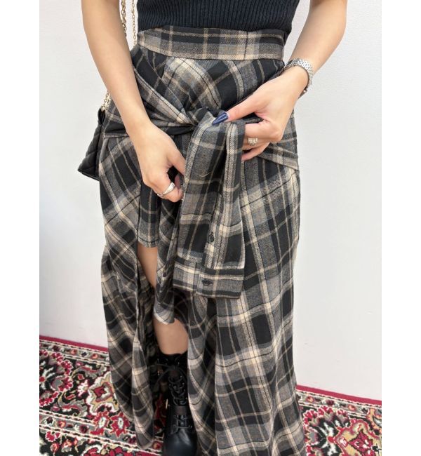 EVRIS「スリーブデザインチェックアシンメトリースカート」|スカート|