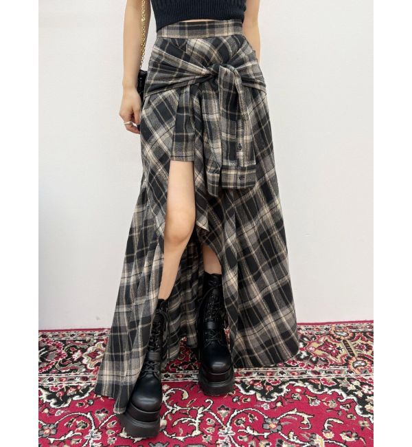 EVRIS「スリーブデザインチェックアシンメトリースカート」|スカート|