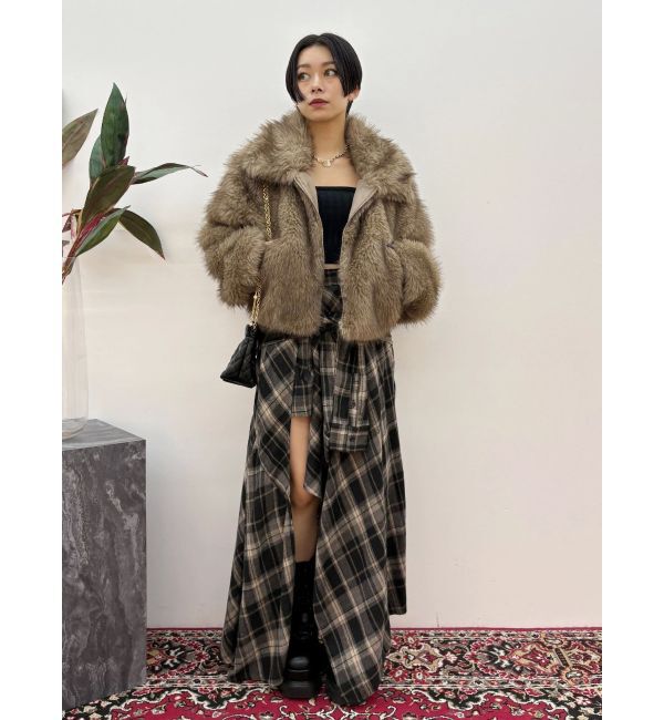 EVRIS「スリーブデザインチェックアシンメトリースカート」|スカート|