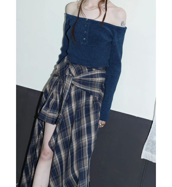 EVRIS「スリーブデザインチェックアシンメトリースカート」|スカート|