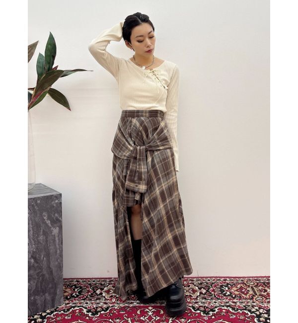 EVRIS「スリーブデザインチェックアシンメトリースカート」|スカート|