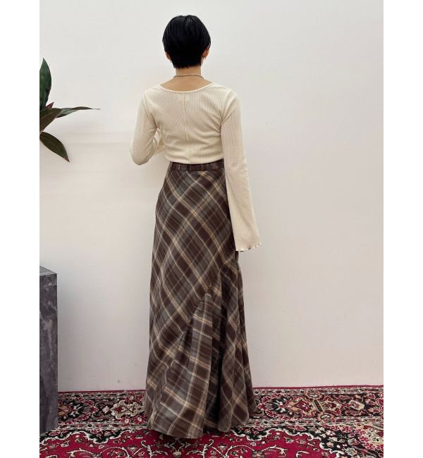 EVRIS「スリーブデザインチェックアシンメトリースカート」|スカート|