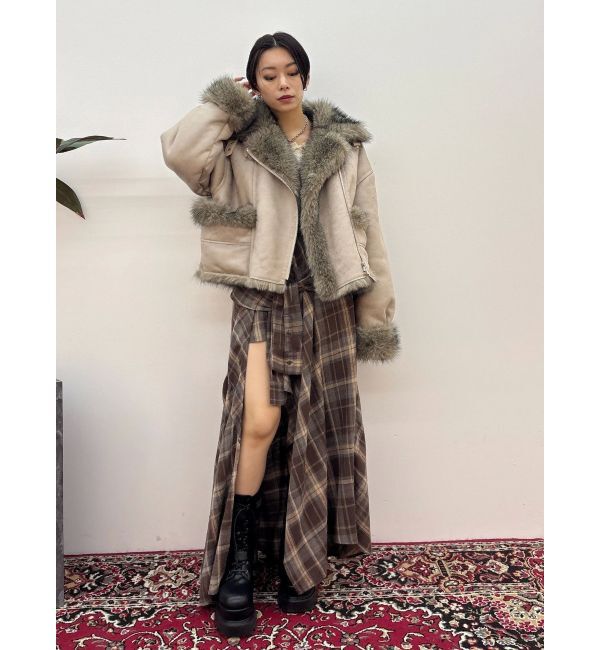 EVRIS「スリーブデザインチェックアシンメトリースカート」|スカート|