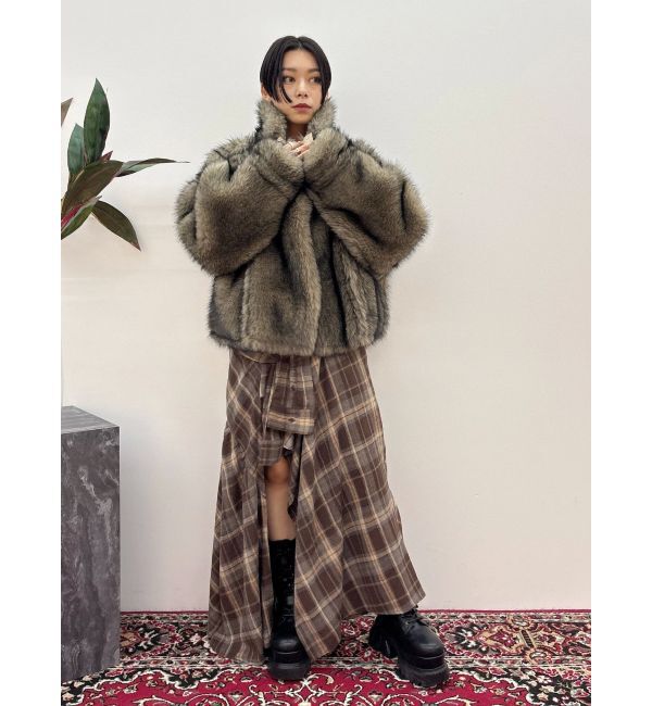 EVRIS「スリーブデザインチェックアシンメトリースカート」|スカート|